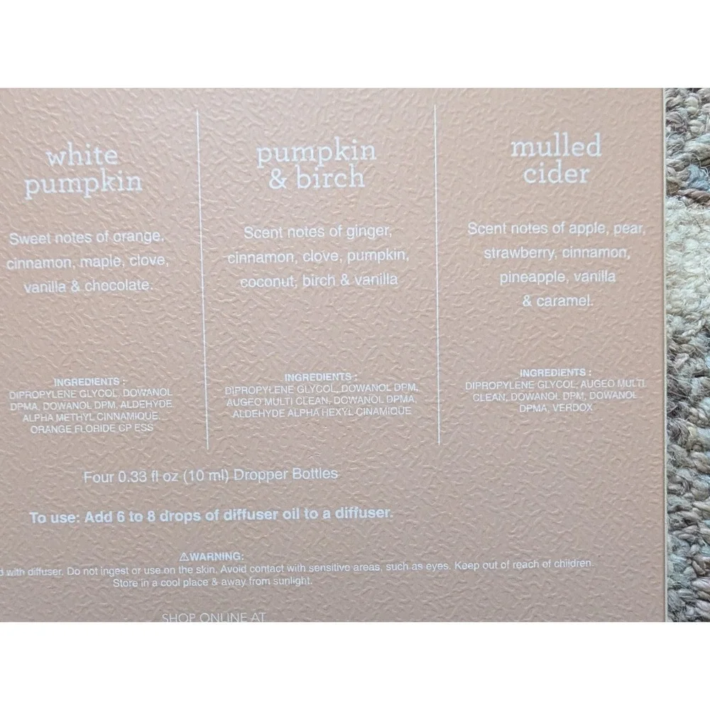 Sand + Fog Fragrance Diffuser Oils‎ Set of 4 Caramel Pumpkin Cider Holiday New